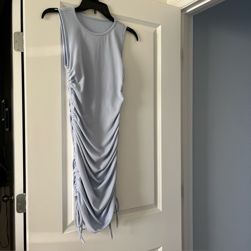 SHEIN Pale Blue Sleeveless Ribbed Both Sides Gathered Dress Size S